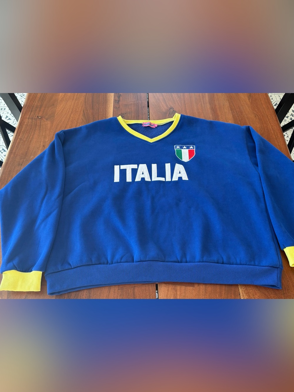 Edikted Blue & Yellow ITALIA Crew Sweater size large